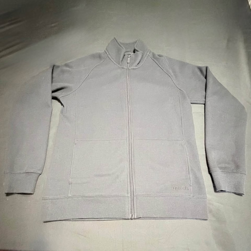 Bench Mens Small Gray Full Zip Fleece Jacket Mock Neck Sweatshirt Soft Stretch